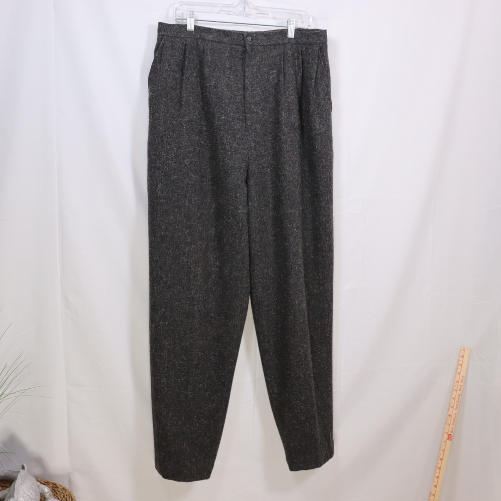 Eddie Bauer Womens 14 Tall Brown Wool Blend Tweed Pleated Trousers